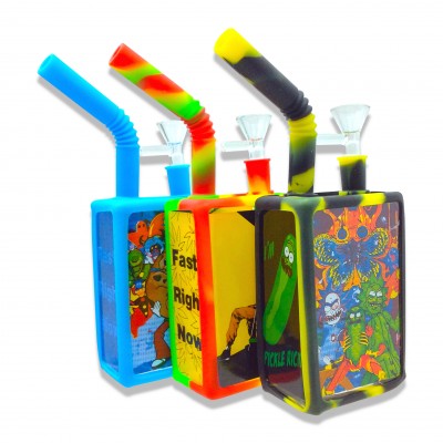 SILICONE WATERPIPE JUICE BOX ASST. COLOR & DESIGNS WPS7010 1CT